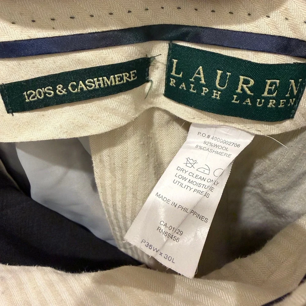 Lauren Ralph Lauren Mens 36x30 Wool Cashmere Pleated Cuffed Dress Pants Grey